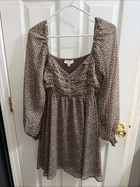 Promesa Brown Floral Long-Sleeve Smocked Mini Dress